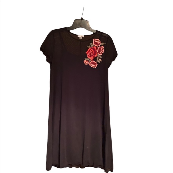 Beautiful Sheer Little Black Dress with Red Roses - Picture 2 of 7